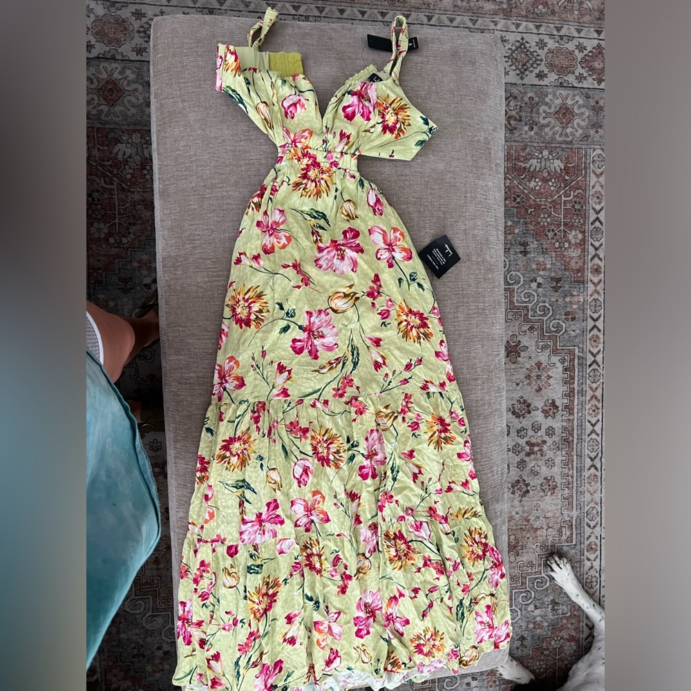 Lulu floral side cut open back dress